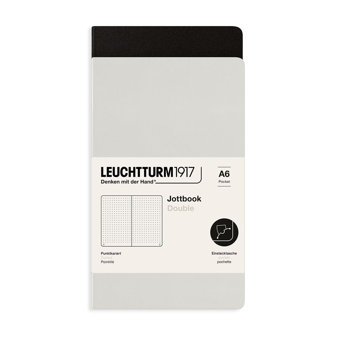 LEUCHTTURM1917 368202 Jottbook (A6), 59 Numbered Pages, Dotted, Light Grey and Black, Pack of 2