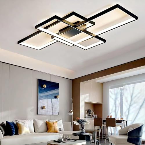 ASJK Ceiling Light Living Room 60 W Modern LED Ceiling Light Square 3000 K 6000 K Geometric Multifunctional Ceiling Lighting with Remote Control for Living Room (80 cm, Black)
