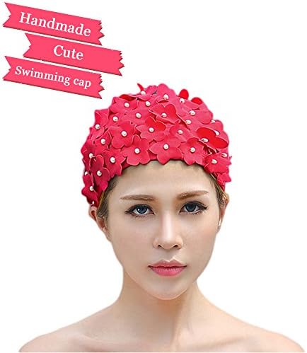 gerl life Super cute and Fashion Design Ladies Long Hair Flowers Swim Cap (Red)