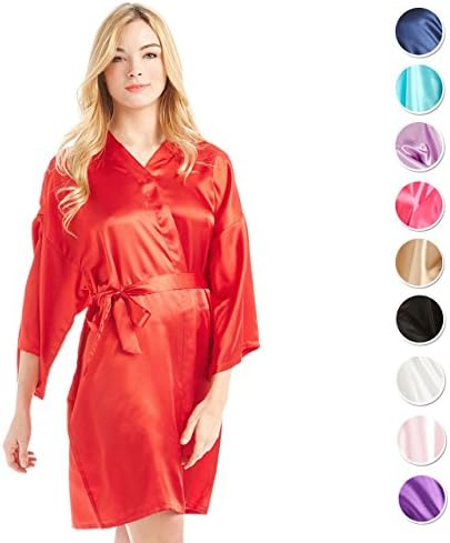 MEVNI Women's Kimono Robe, Short, Ruby, Medium