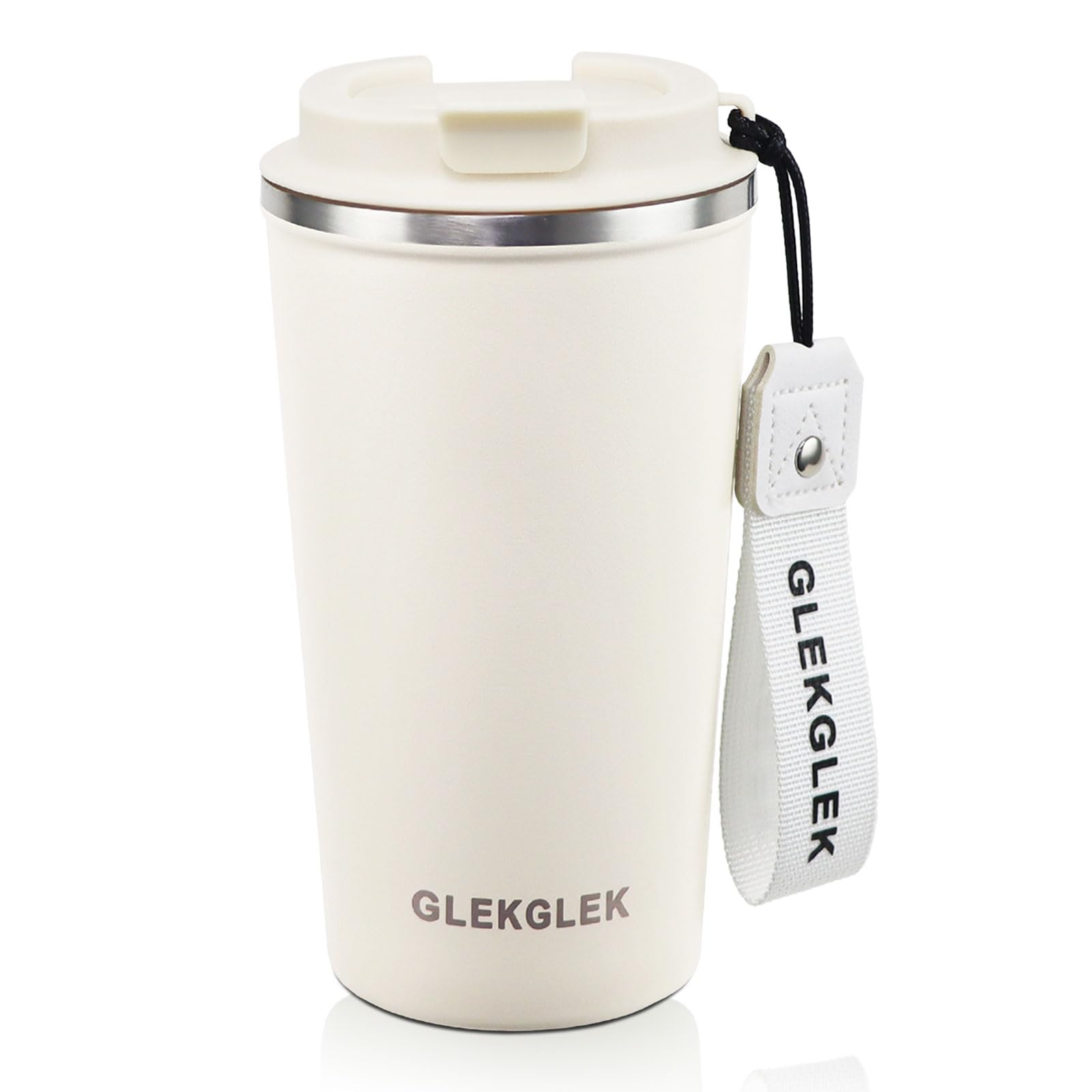 GLEKGLEK Travel Mugs for Hot Drinks and Cold Drinks, Insulated Coffee Cup 500ml, Reusable Thermal Mug for Coffee, Water, Tea (Cream)