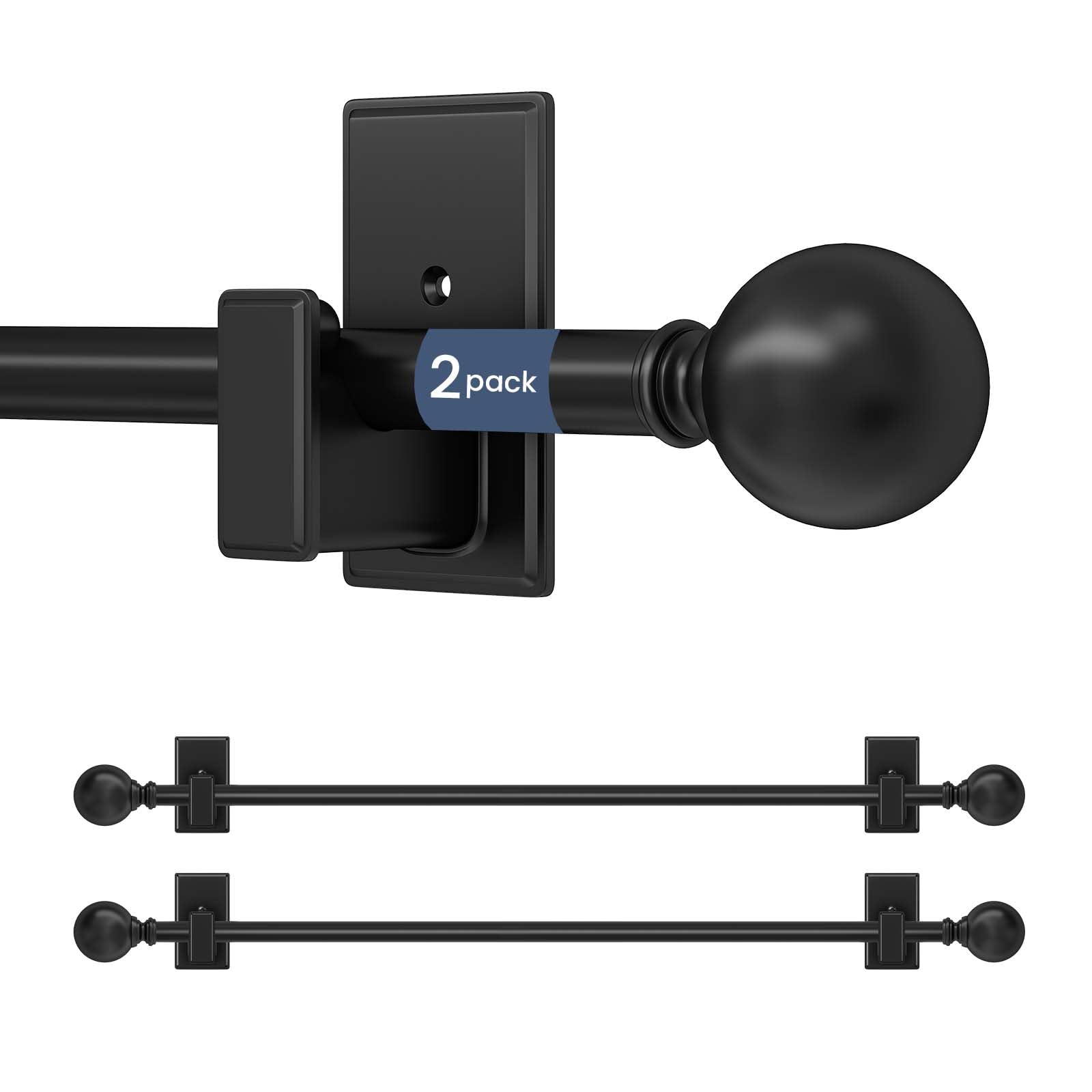 TKZTKZ Black Curtain Rods No Drilling-Adjustable No Drill Curtain Rods for Windows 36-88"with Adhesive Brackets for Bedroom Apartment Renter Friendly,Small French Door Sash Rod Easy Install,2Pack