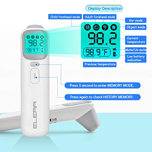Baby Ear Forehead Digital Thermometer, ELERA Instant Read Thermometer Care Health of Infants, Toddlers and Adults, 4 Backlight Mode & Heat Warning, CE Approved, with Drawstring Bag, Battery Include - Thumbnail 6