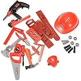 Geefia Children Repair Tools Toy Set Includes Safety Helmet, Powered Drill, Hammer, Saw and other Construction Accessories for Kids Pretend Play Tool Toys