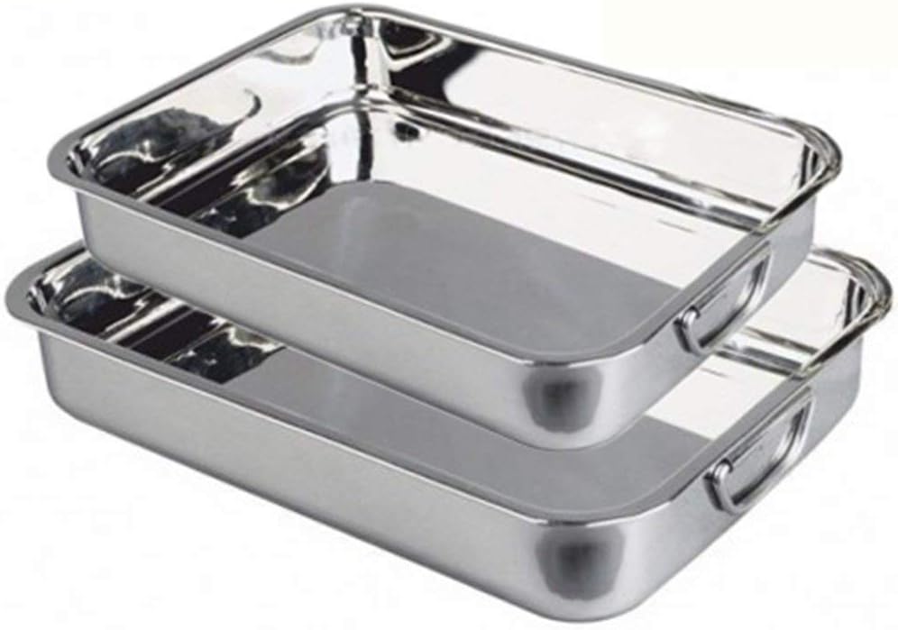 MGE Set of 2 Roasting Baking Tins Trays with Handles Oven Roasting