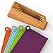 Vremi 5 Piece Plastic Cutting Board Holder Set - BPA Free Dishwasher Safe Colorful Kitchen Cutting Boards Bamboo Holder - Small Color Coded Chopping Boards for Meat Vegetables and Fish