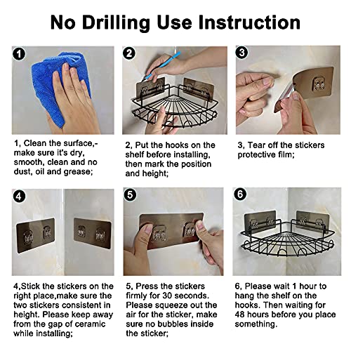 Yeegout Adhesive Shower Caddies Corner with Hooks No Drilling Bathroom Shelf Organizer Kitchen Basket Rack, 2 Pack