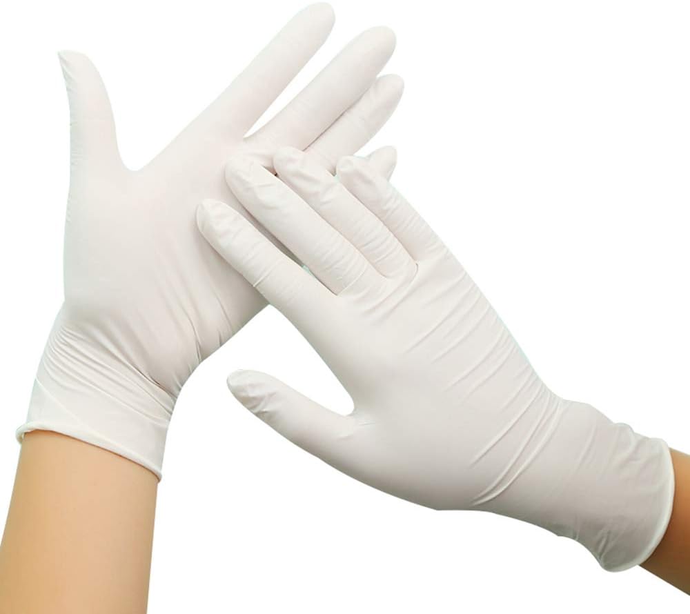Carrfan 50 Pcs/Disposable Gloves Thick Powder-Free Rubber Latex Stretchy Gloves Sterile Food Safe Grade for Home Food Laboratory Use