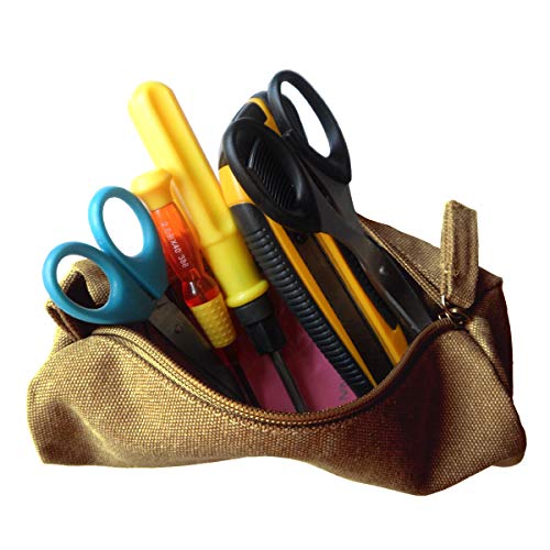 Enyuwlcm Heavy Canvas Stationery Portable Compact Simple Zipper Pencil Case and Durable Small Medicine Bag 1 Pack Khaki - Thumbnail 6