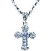 Joddfly Crystal Cross Pendant Necklace, Pink Zircon Stones, Silver Chain, 24 Inches