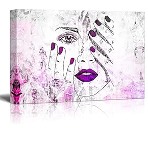 Canvas Wall Art - Purple Color Tone Sketch of a Woman Face - Giclee Print Gallery Wrap Modern Home Art Ready to Hang - 12x18 inches