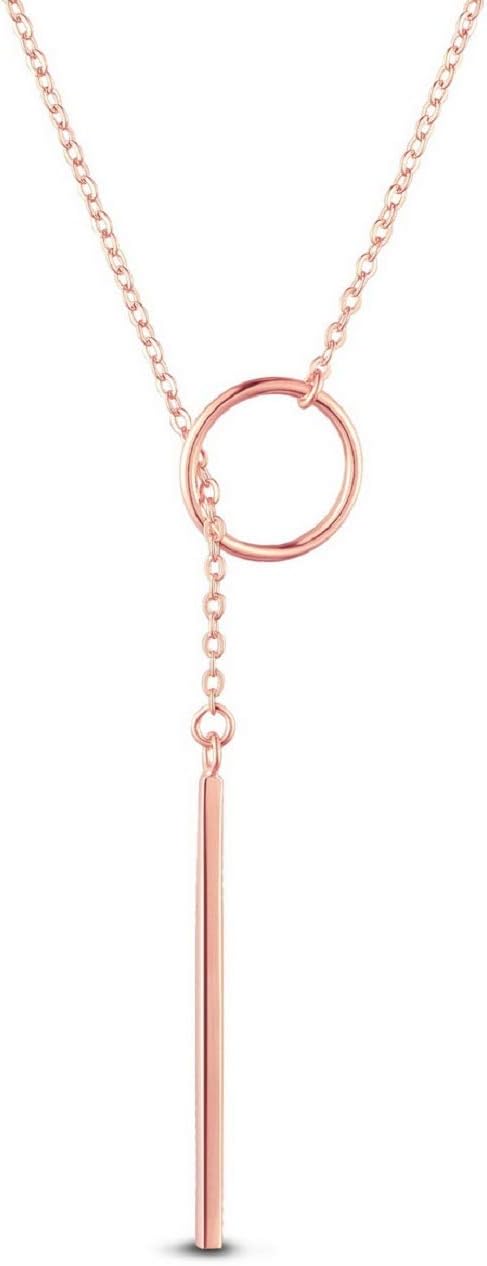 SHEGRACE Stylish 925 Sterling Silver Lariat Necklace, with Ring and Bar Pendant (White) 27.56"