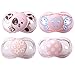 RazBaby Keep-It-Kleen Pacifiers - Pack of 4 (Rosa Penguin, Betty Butterfly, Pink Hearts & Flowers, Pink Polka Dots)