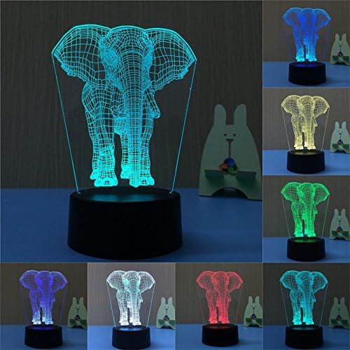 TTqp 3D LED Desk Table Elephant Night Light Lamp 7 Color Touch Lamp Kiddie Kids Children Family Home Office Childrenroom Theme Decoration Two Patterns: Elephant + Christmas Tree