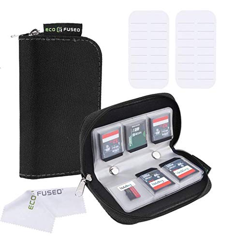 Eco-Fused Memory Card Carrying Case - Suitable for SDHC and SD Cards - 8 Pages and 22 Slots - ECO-FUSED Microfiber Cleaning Cloth Included - 2 Pack