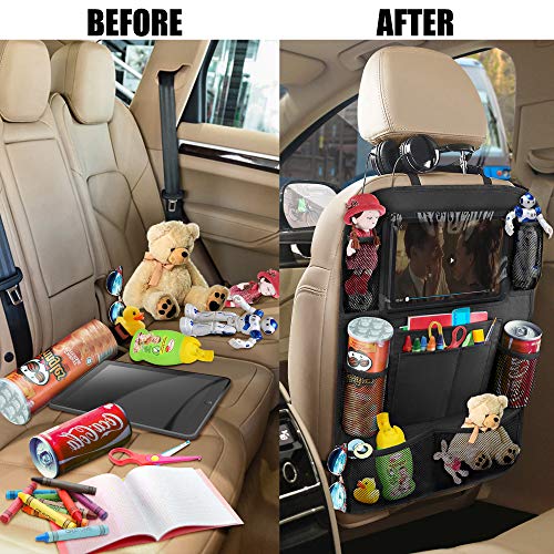 Anban Backseat Car Organizer, Kick Mats Back Seat Protector with 9 Storage Pockets + 10'' Tablet Holder Back Seat Organizer for Book Drink Toy Bottle, Travel Accessory for Kids and Toddlers(2 Pack)