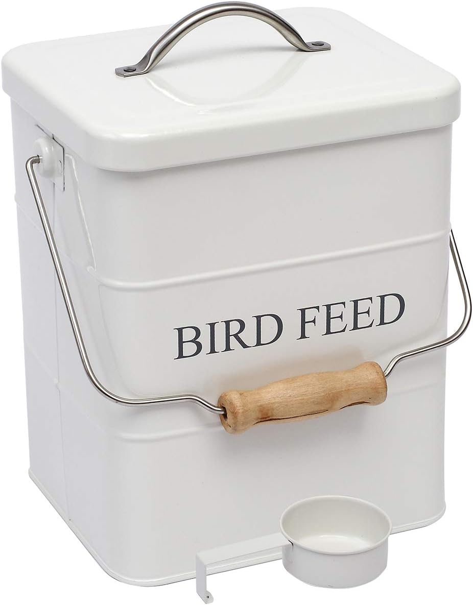 Morezi Bird Seed and Feed Storage tin with lid Included - White-Coated Carbon Steel - Tight Fitting lids - Storage Canister tins