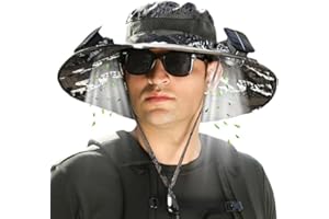 Feknnedm Solar Fan Hat, Wide Brim Solar Fan Hat Outdoor Fishing, Solar & USB Charging Sombrero which for Unisex