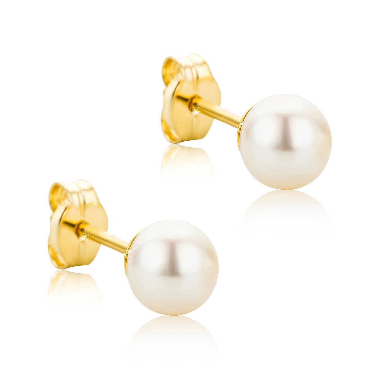 Orovi Yellow Gold Earrings for Women with freshwater Pearls in 9 Carat Gold, Hypoallergenic Earrings - Handmade studs with jewellery box - Made in Italy