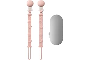 ANDY BEAR Baby Silicone Pacifier Clip with One Piece Binky Clip Holder Silicone Teether Pacifier Strap with Clip Baby Teether Toys for Boys and Girls Set of 2 BPA Free-Blush