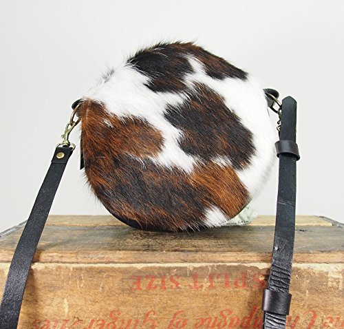 Leather Cowhide Crossbody Round Canteen Purse