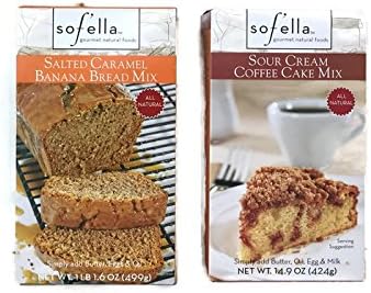 Sofella Salted Caramel Banana Bread & Sour Cream Coffee Cake Mix Bundle (Variety Pack of 2)