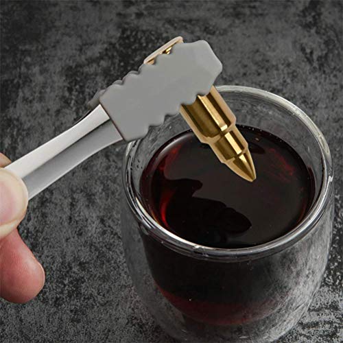 Whiskey Stones Bullets with Base, Gold Stainless Steel Whiskey Bullets,Set of 6 Extra Large Bullet Shaped Ice Cube Reusable for Whisky Bourbon- Best Gift for Men