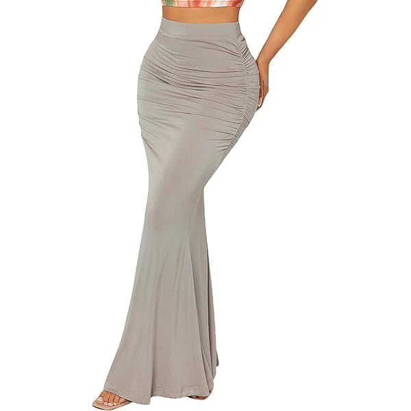 ZOMVA 2024 Plus Size 0X-5X Maxi Skirt Mermaid Bodycon Pull On High Waist Casual Elegant Dark Heather Grey 3x