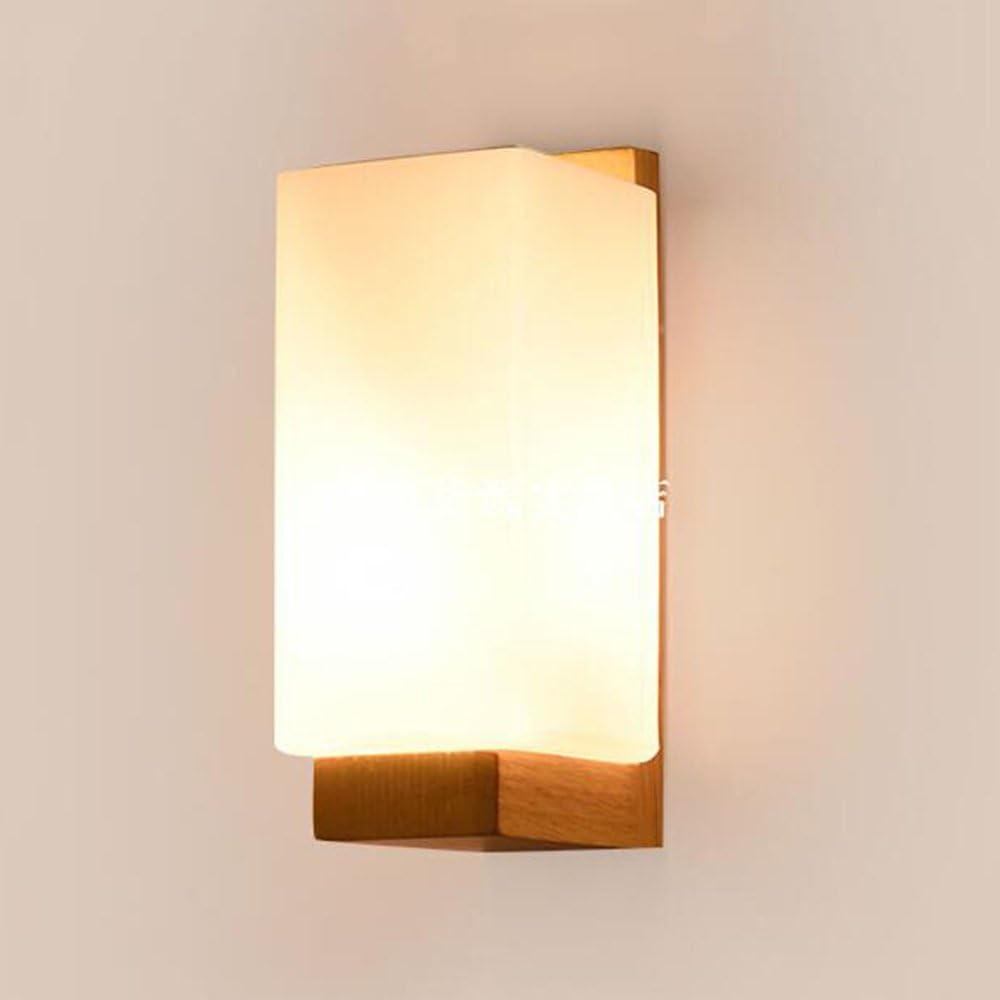 Sheen Northern Europe Simplicity Bedroom Bedside Wall Lamp Wood Hardwired E26 Base Glass Wall Sconce Modern Living Room Led 5w Wall Sconces Light 12x28cm Amazon Com