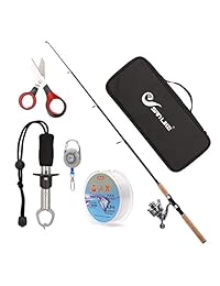 Combos de carrete de caña de pescar de SANLIKE, caña de pescar de fibra de carbono, caña de pescar telescópica plegable con kit de carrete giratorio para adultos, niños, deportes al aire libre, viajes, agua dulce, pesca de agua salada