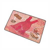 Heels and Dresses Modern Doormat Spring Inspired Floral Abstract Backdrop Pink Dress Shoes Bracelet All Season Universal 20"x 31" Pink Brown White