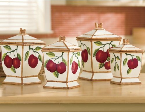 Tuscany Red Apple with Bamboo Trim Hand Painted, Canister Set of 4, 84301 by ACK