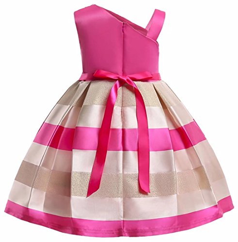 AYOMIS Litter Big Girl Dress Princess Gowns Bow Party Wedding Dresses(Rose,4-5Y)