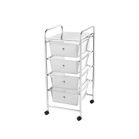 Home Treats Storage Trolley On Wheels White 4 Drawer Storage