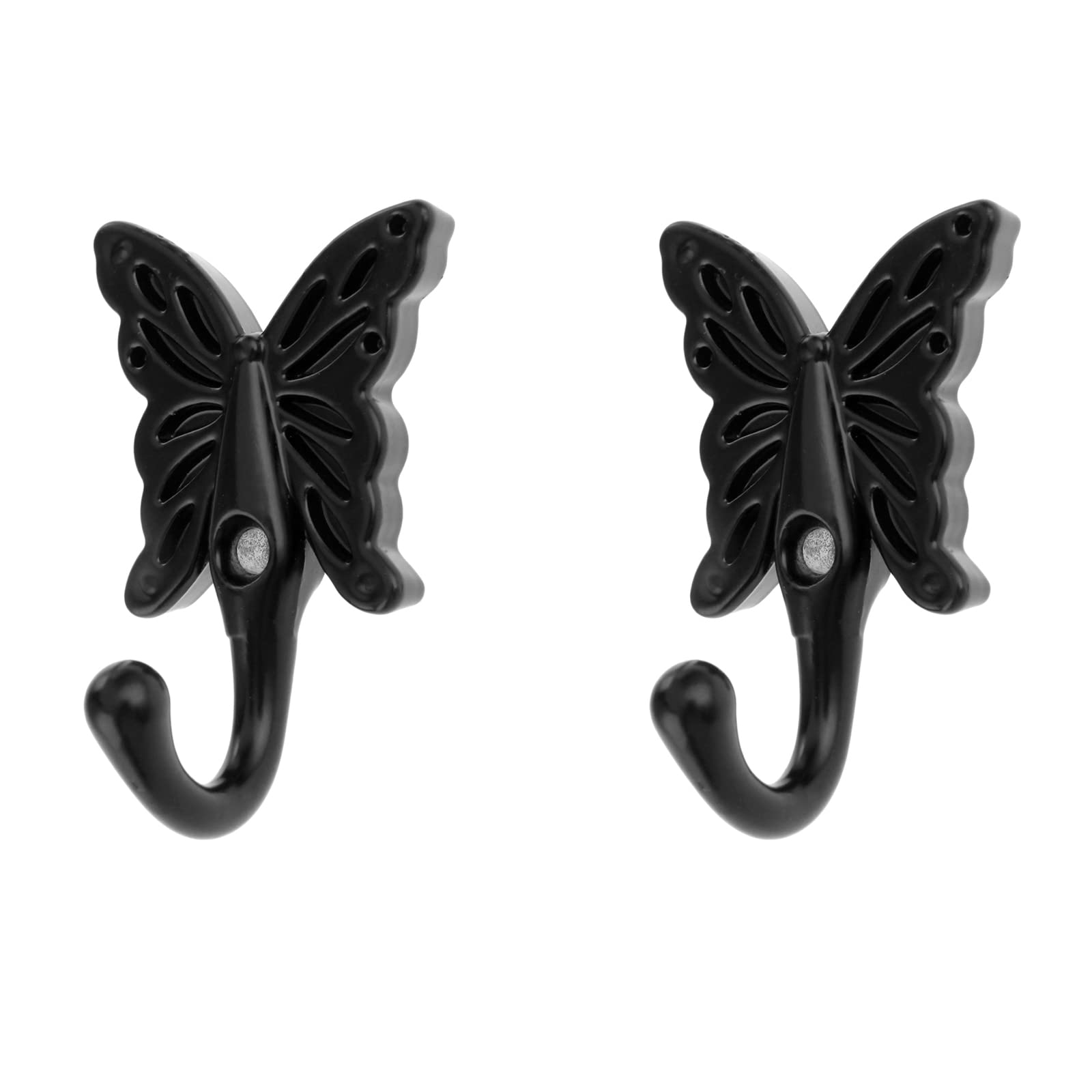 Mgoodoo Butterfly Hooks for Wall,Antique Decorative Wall Hooks 2 Pack Black Zinc Alloy 56 * 35mm Hanging Hooks with Screws