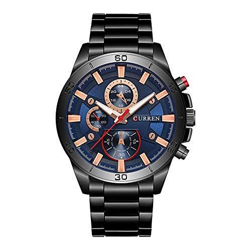 Curren Blue Dial Black Stainless Steel Strap Analog Wrist Watch for Men + Free Assured Gift