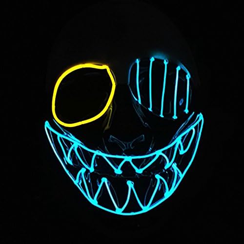 Interomgl EI Wire Glowing Big Mouth Cool Clown Creepy Puppet Scary Death Rave Mask LED Light Up Mask Skull Face Ghost Headwear Nightlife Skeleton Masks Kit for Halloween Festival Birthday Party
