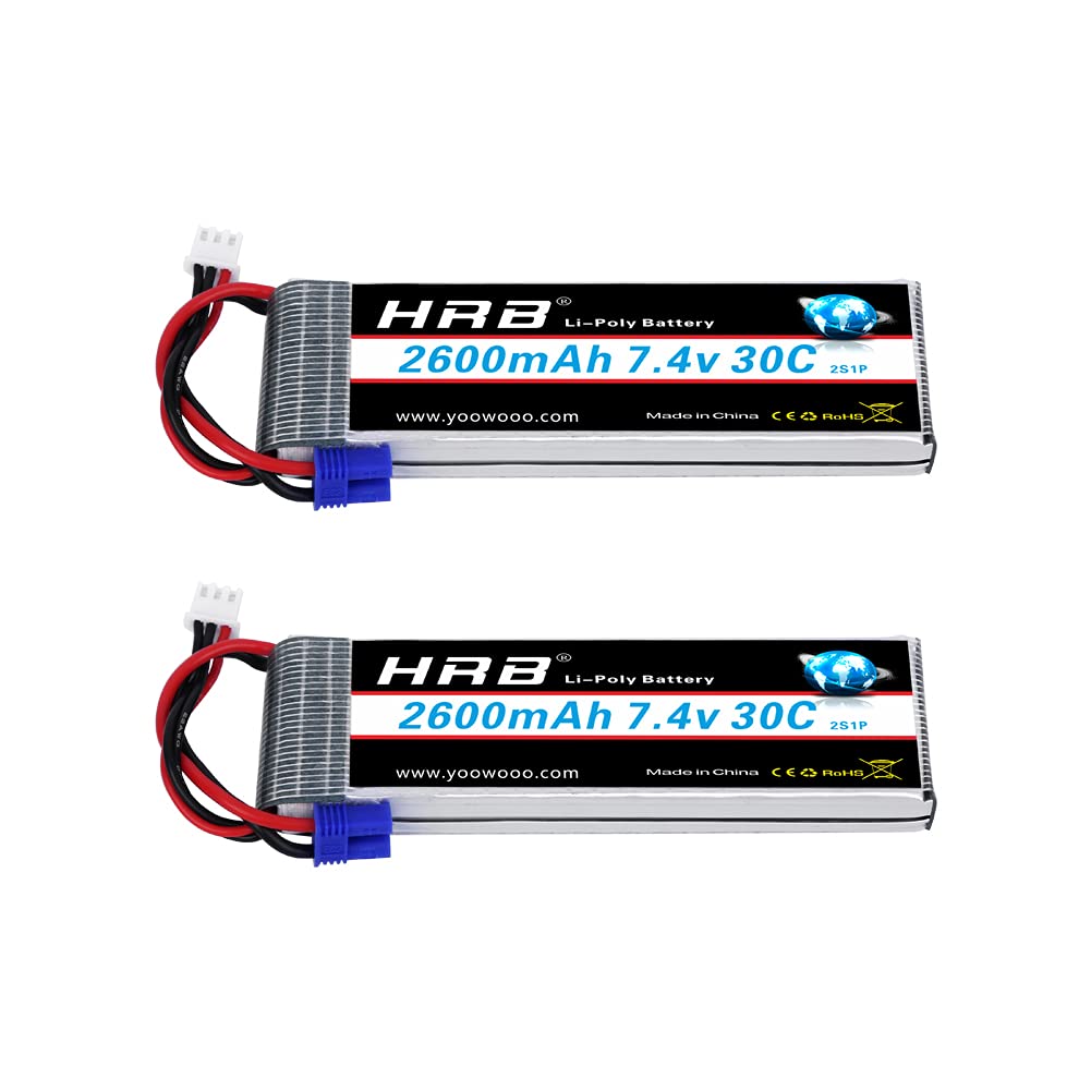 HRB 2packs RC Lipo Battery 7.4V 2600MAH 30C 2S Battery Pack Replacement with EC2 Plug For RC Racing Drone Hubsan H501S 4-xis Boat Car Truck Model