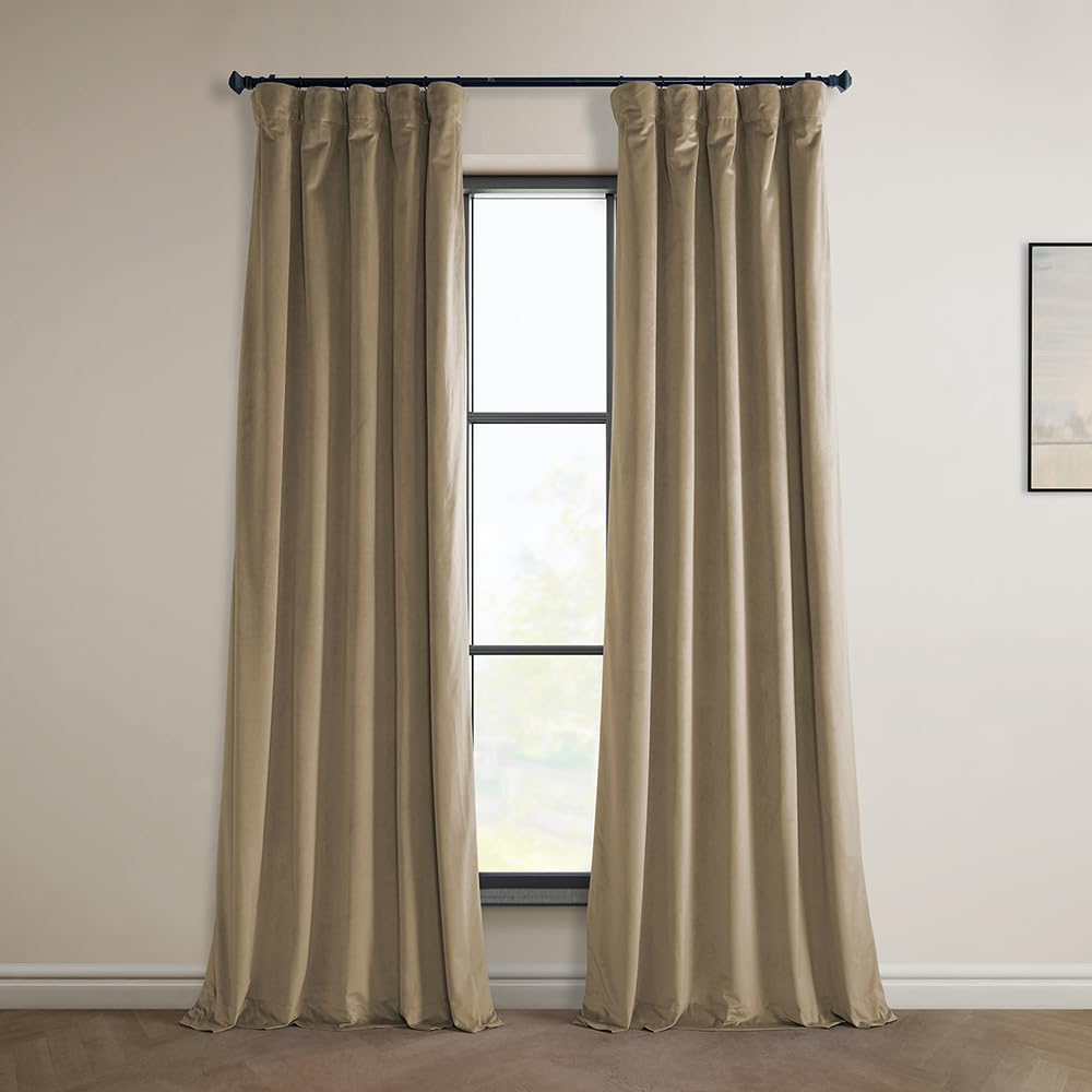 HPD Half Price Drapes Heritage Plush Velvet Curtains 108 Inches Long Room Darkening Curtains for Bedroom & Living Room 50W x 108L, (1 Panel), Museum Taupe