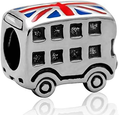 Choruslove Double Decker Tour London Bus UK Charm 925 Sterling Silver British Flag Enamel Bead for European Bracelet Compatible