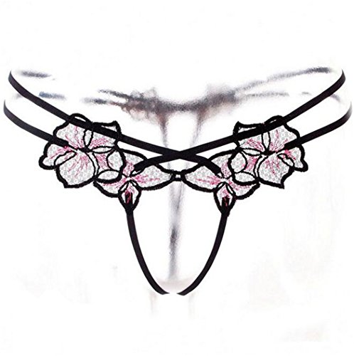 Women Sexy Open Crotch Lace Transparent G String Thongs Lingerie T-back Thongs