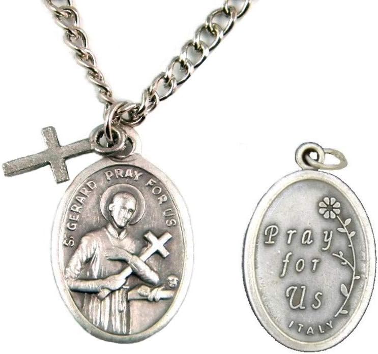 St. Gerard Patron Saint of Expecting Mothers Oval Pendant Necklace with Cross w/Prayer Card TVT-621-1