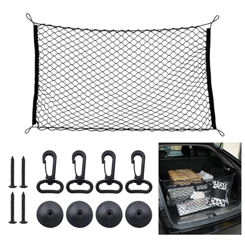 Car Boot Storage Net 110 x 60 cm – Extendable up to 220 x 120 cm – Elastic with 4 Hooks – For Most Cars
