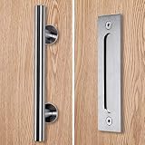 Running Stainless Barn Door Pull Handle Set | Stainless 12 inch Round Heavy Duty Solid 304 Stainless Gate Handle | for Barn Door Gates Garages Sheds