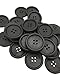 30 Pack Okallo Products Premium Large Black Wooden Buttons - 30 MM (1 3/16 inches) Diameter - 4 Hole Wood Button
