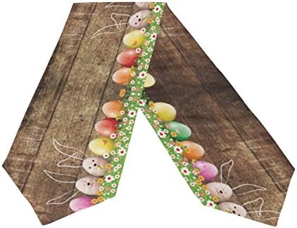 Yuihome Double-Sided Easter Bunny eggs Floral Polyester Table Runner 13 x 90 Inches Long Multicolor Table Top Decoration