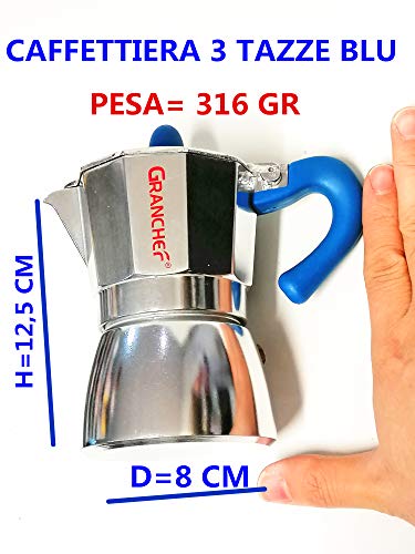 Granchef Espressokocher aus Aluminium, 3 Tassen, Espressokocher mit Griff und blauem Griff (3 Tassen) – Bild 4