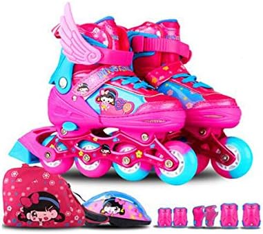 KPPTO Skates, Boys And Girls Set Roller Skates 8 Rounds PU All Flashing Roller Skates, Skates Straight Adjustable Size, Blue 8 Rounds Full Flash - Send Full Set Of Protective Gear beautiful life