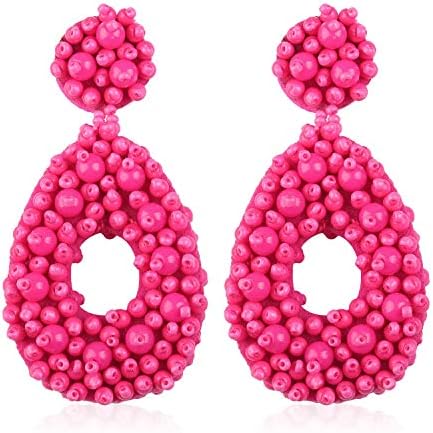 Gushion Statement Drop Earrings for Women Girl Handmade Bohemian Beaded Hoop Dangle Whimsical Fashion Vintage Beach Vacation Club Party Daily Ear Jewelry Accessory Present for Mom Sister with Gift Box
