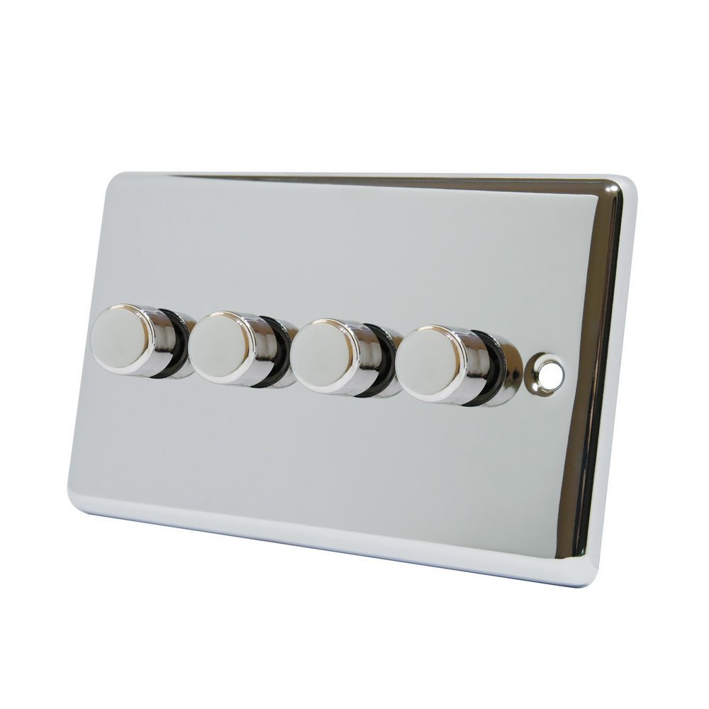 AET CPC4GDIMLED Polished Chrome Classical 250W-10 Amp 4 Gang 2 Way 250W LED Light Dimmer Switch, 240 V